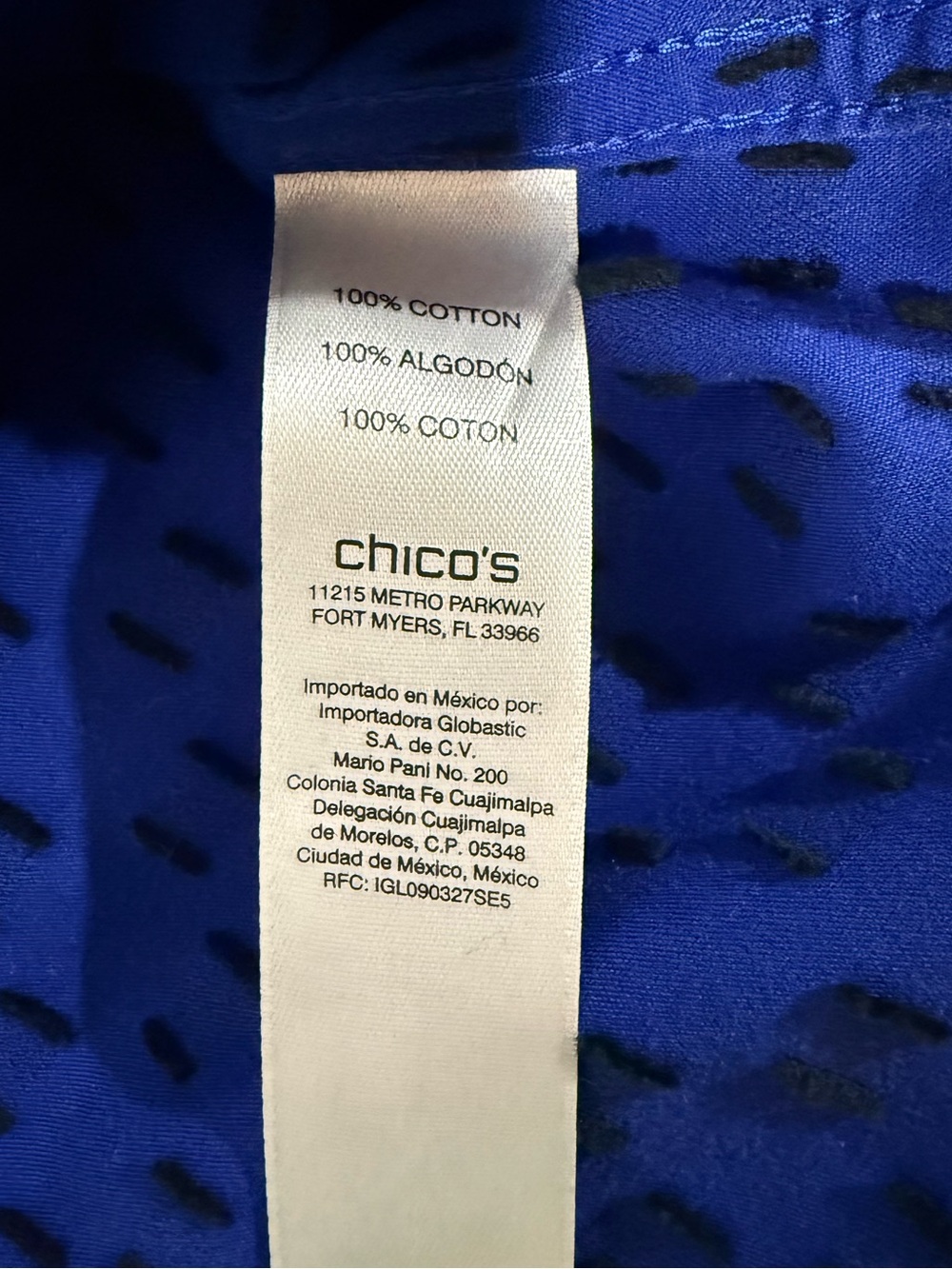 Chico’s Sz 2 Blue Black Geometric Square Print Button Down Shirt Blouse L/12 - Picture 5 of 6